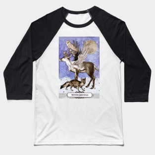 Enchanted Wildlife Winter Greetings Baseball T-Shirt